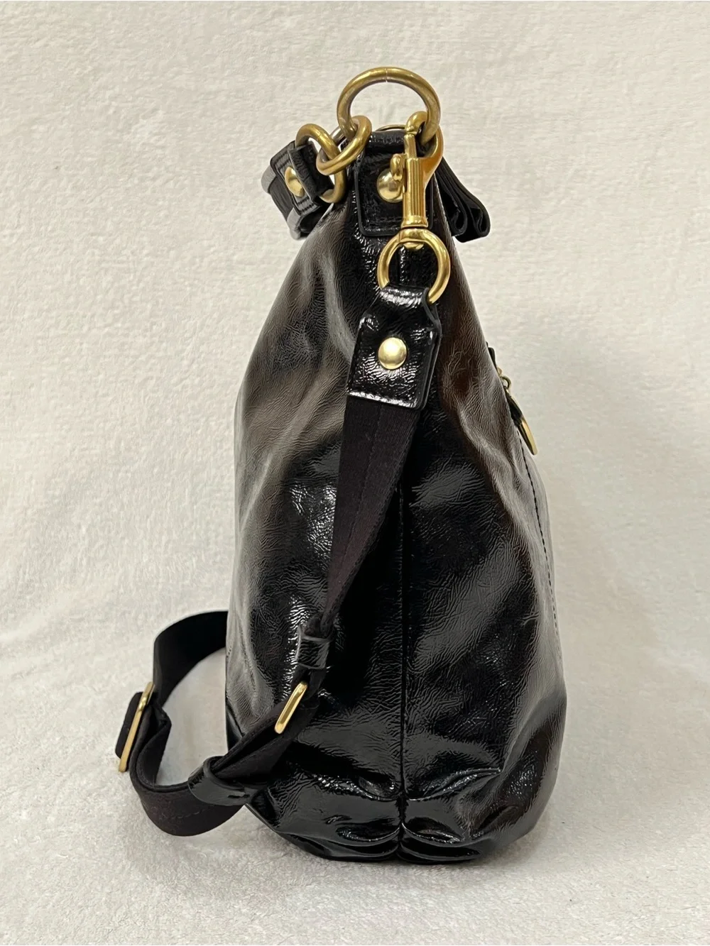 COACH Poppy Daisy Liquid Glass Hobo Black Patent Leather Bag No. M1276-F20103